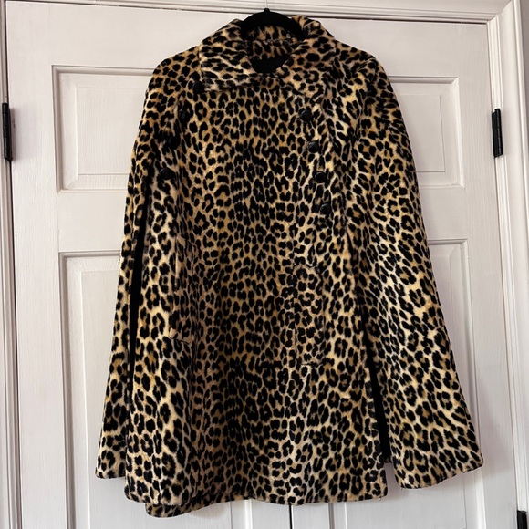 VTG Leopard Print Collared Cape Winter Coat Mob-wife Aesthetic Animal Print OS - Picture 1 of 10
